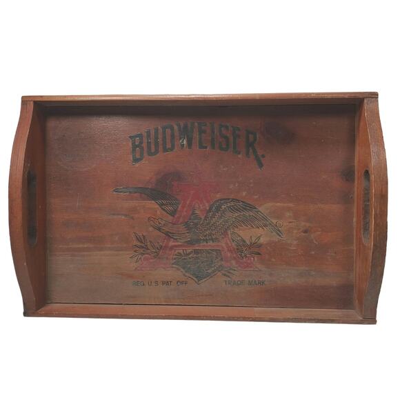 Vtg Budweiser Beer Anheuser Busch Wood Serving Tray 18 x 11.5 x 3" Man Cave - Picture 1 of 12